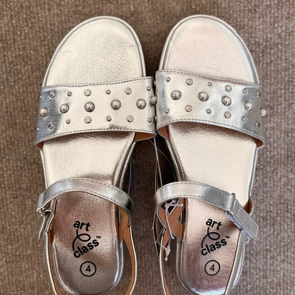 art class Girls' Silver Studded Ankle-Strap Sandals